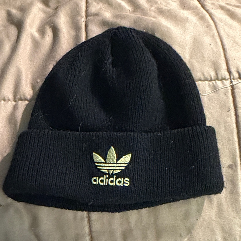 Adidas Black Knit Beanie with Gold Emblem
